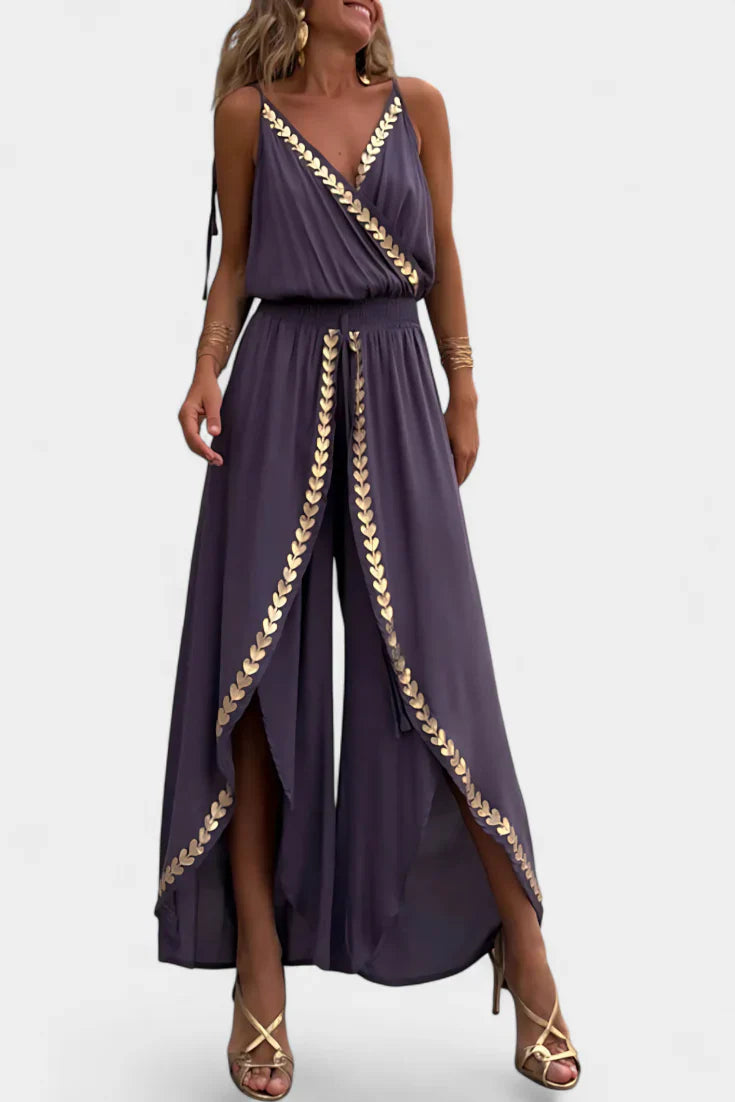 Donatila™ | Jumpsuit con dettagli dorati e apertura frontale