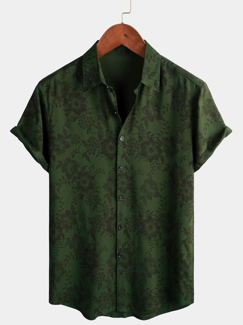 Camicia a maniche corte con motivo floreale retro anni '70 per uomo