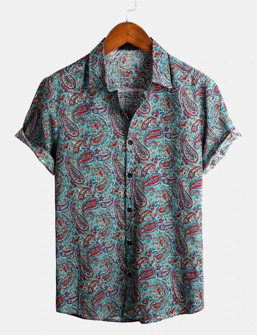 Camicia a maniche corte in cotone con motivo floreale da uomo