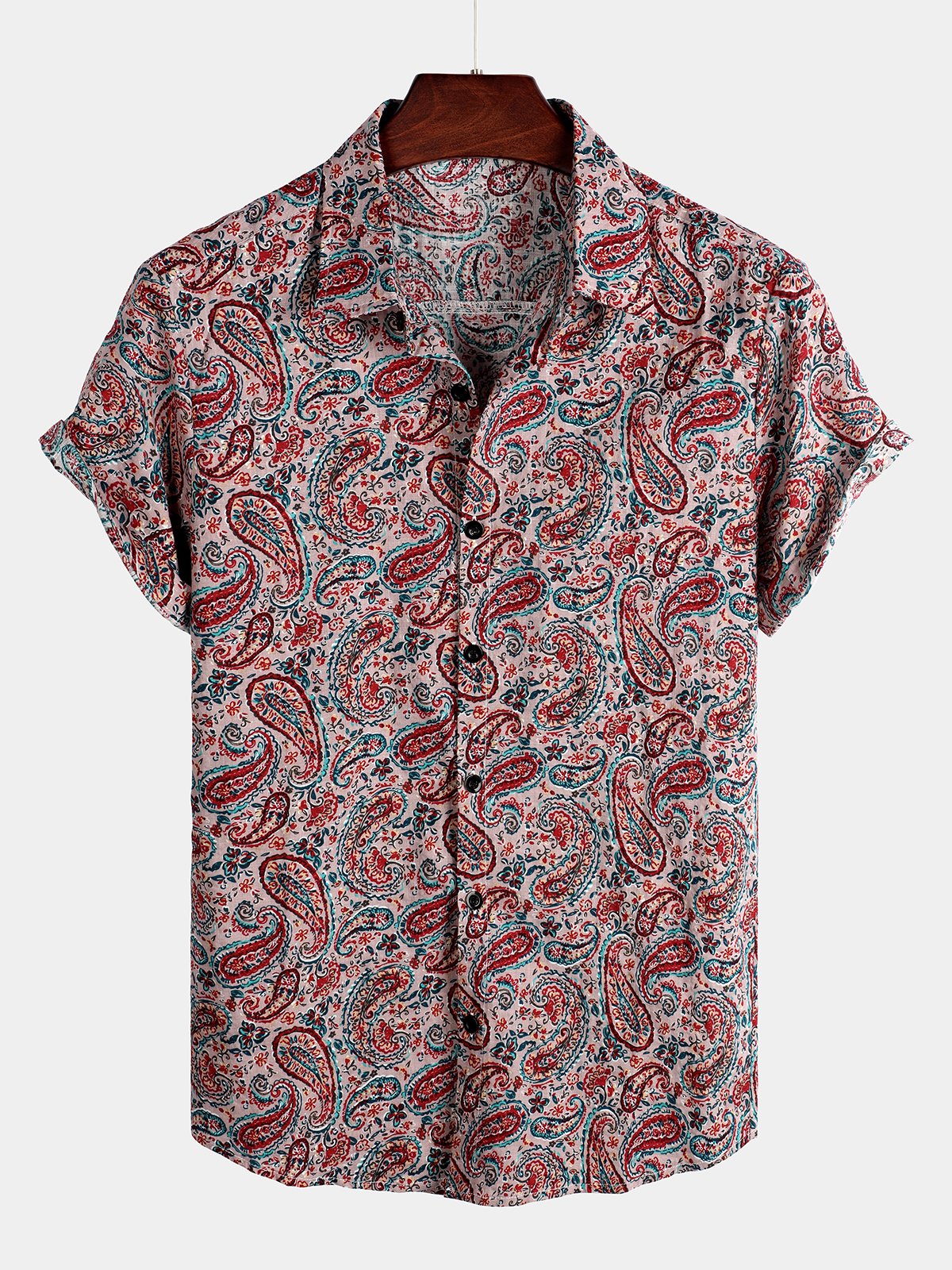 Camicia a maniche corte in cotone con motivo floreale da uomo