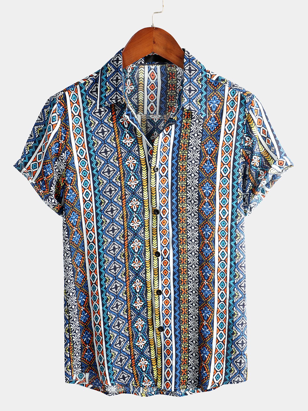 Camicia a maniche corte in cotone con motivo floreale da uomo