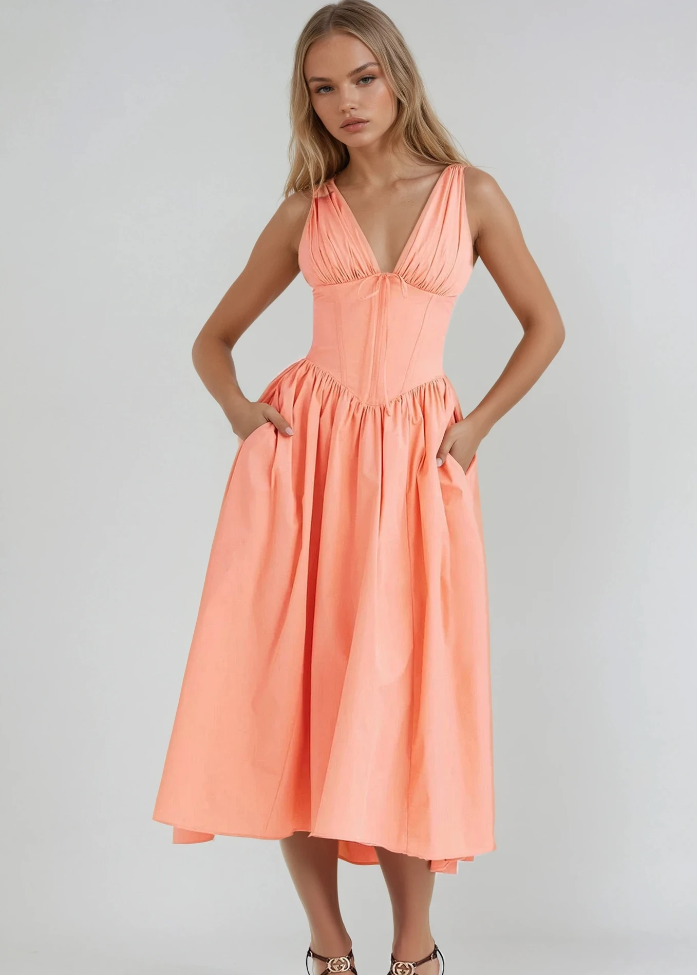 Aurora™ | Abito midi floreale con scollo a V e vita arricciata