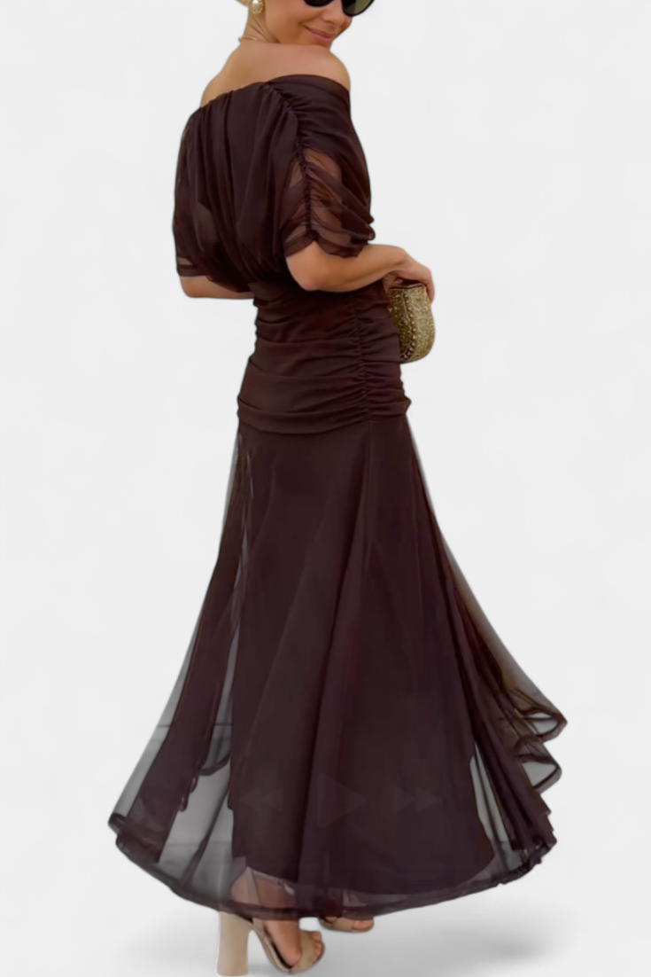Alondra™ | Abito lungo con scollo Bardot e drappeggio elegante