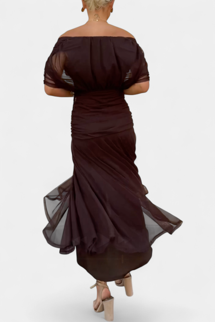 Alondra™ | Abito lungo con scollo Bardot e drappeggio elegante
