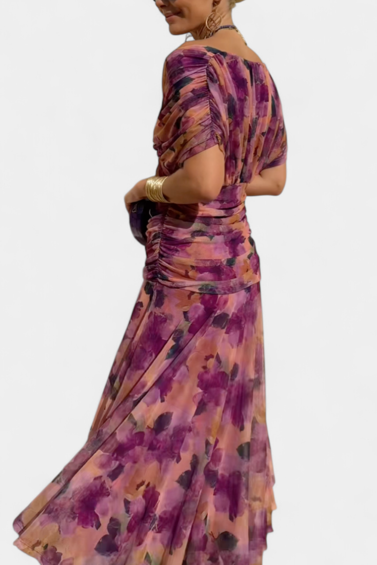Alondra™ | Abito lungo con scollo Bardot e drappeggio elegante
