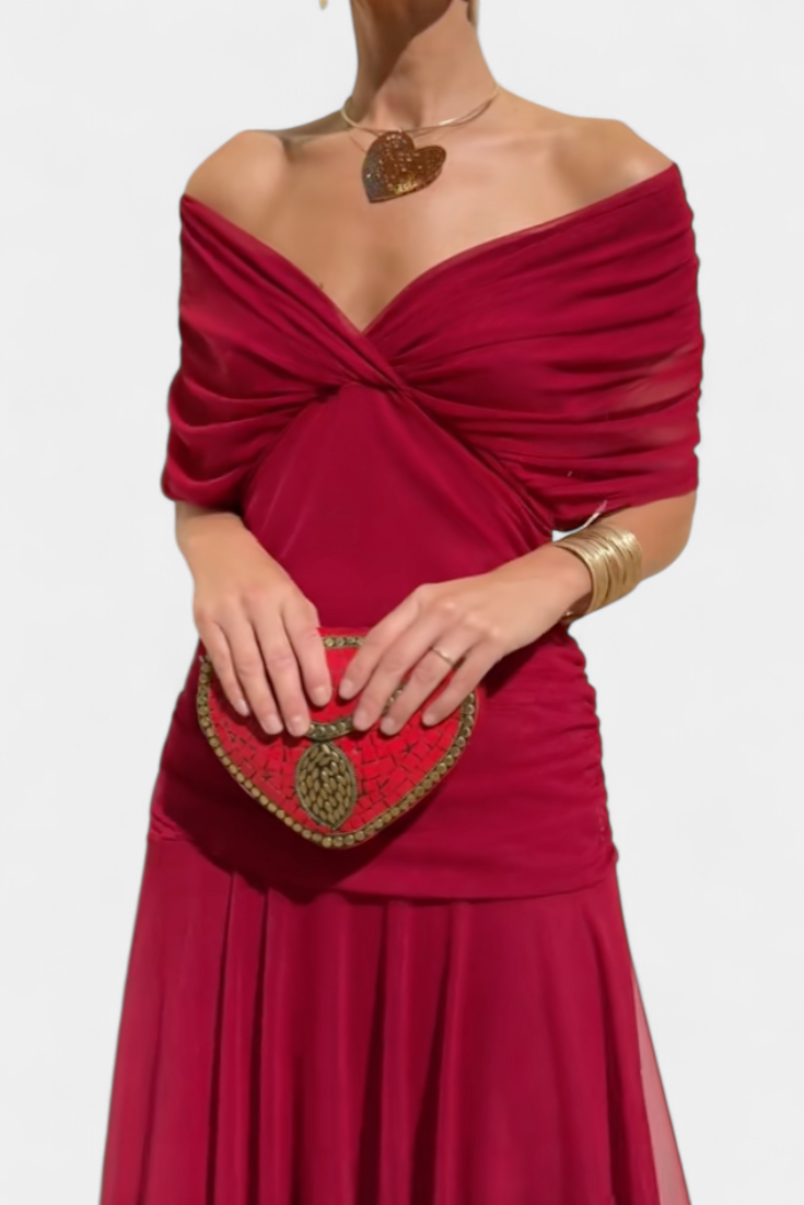 Alondra™ | Abito lungo con scollo Bardot e drappeggio elegante