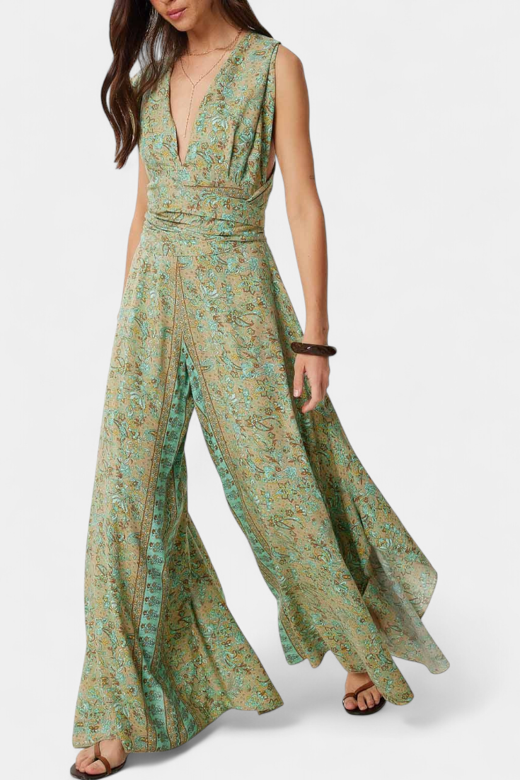 Leandra™ | Tuta boho con stampa floreale e schiena scoperta