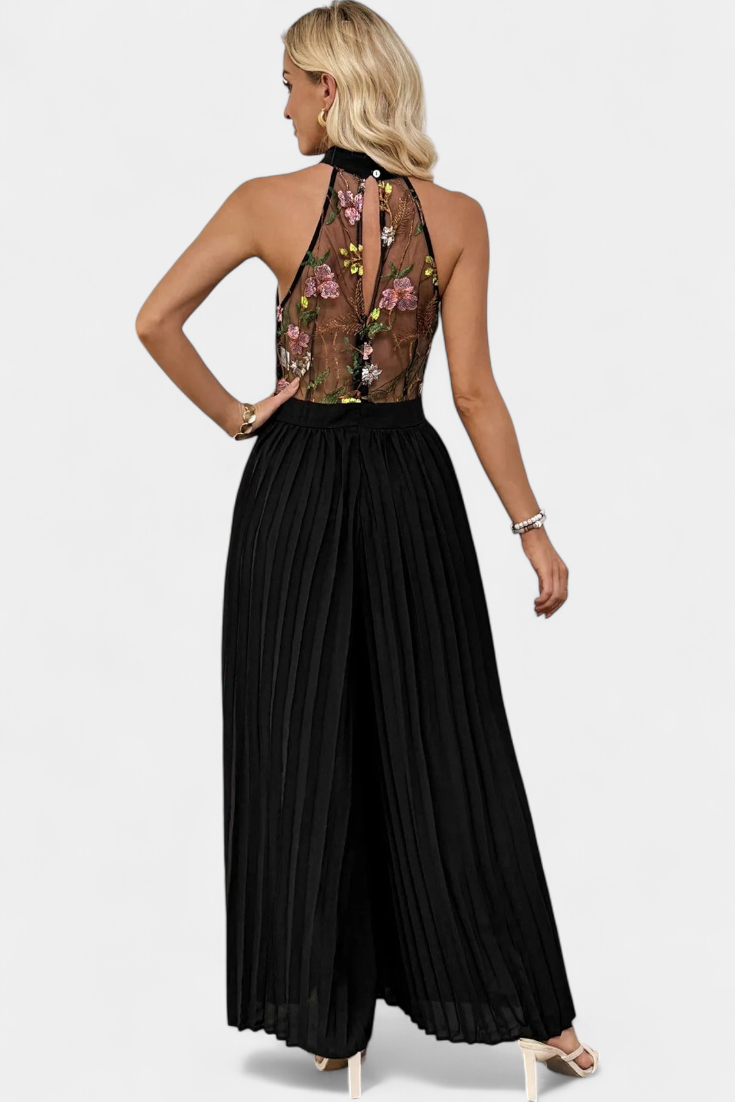 Maruja™ | Tuta palazzo con pizzo floreale e corpetto strutturato