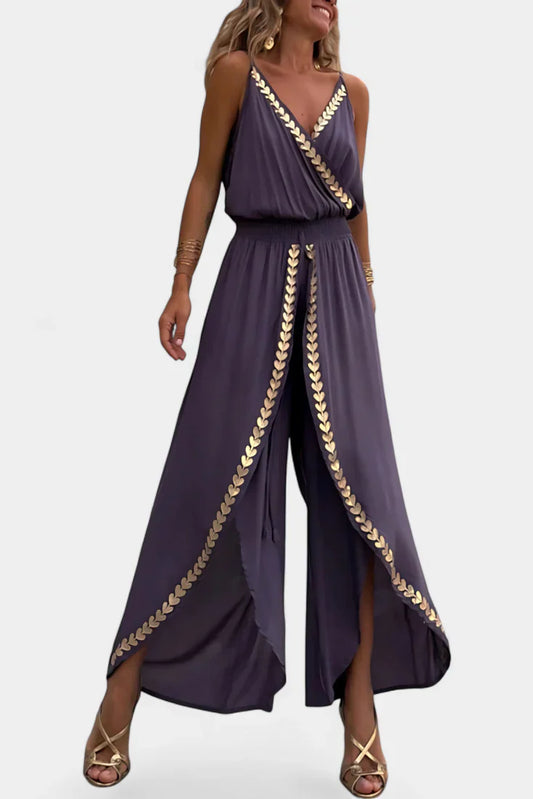 Donatila™ | Jumpsuit con dettagli dorati e apertura frontale