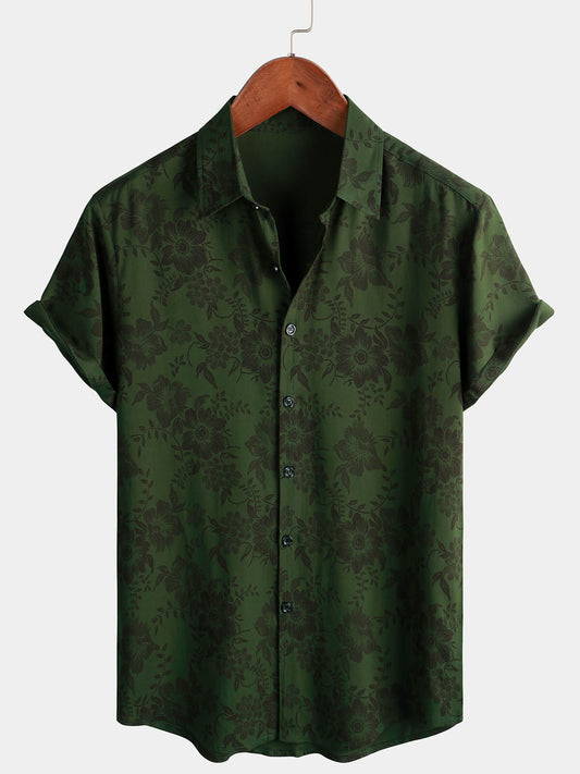 Camicia a maniche corte con motivo floreale retro anni '70 per uomo