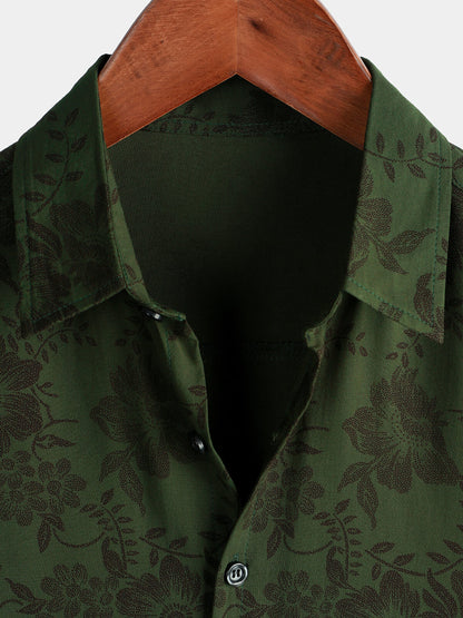 Camicia a maniche corte con motivo floreale retro anni '70 per uomo