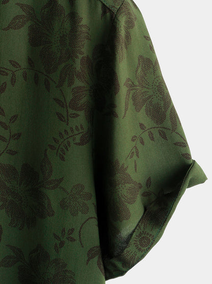 Camicia a maniche corte con motivo floreale retro anni '70 per uomo