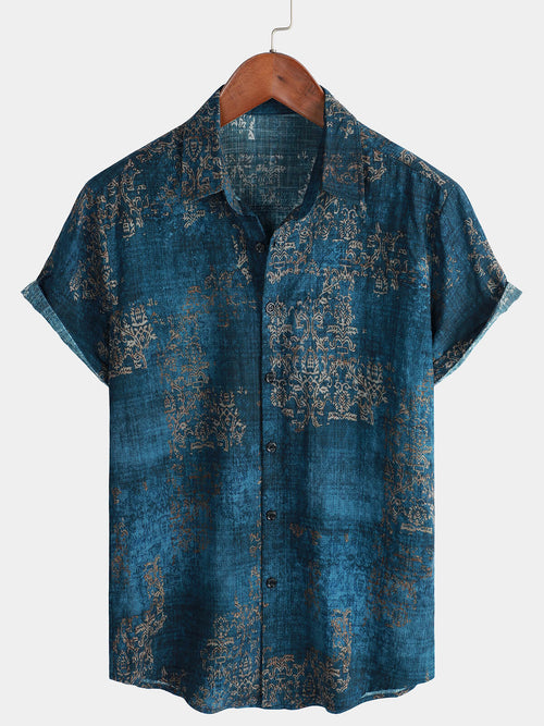 Camicia estiva a maniche corte per uomo Blu
