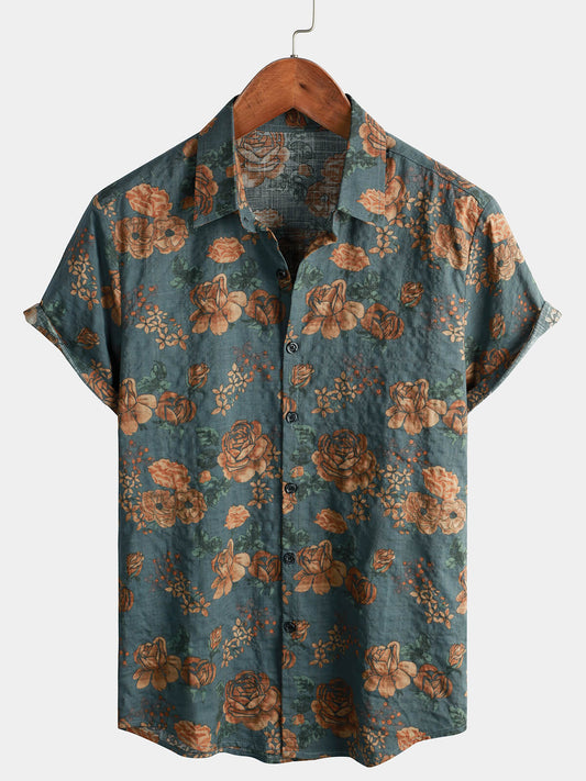 Camicia da uomo retro vacanza a maniche corte