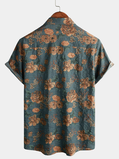 Camicia da uomo retro vacanza a maniche corte
