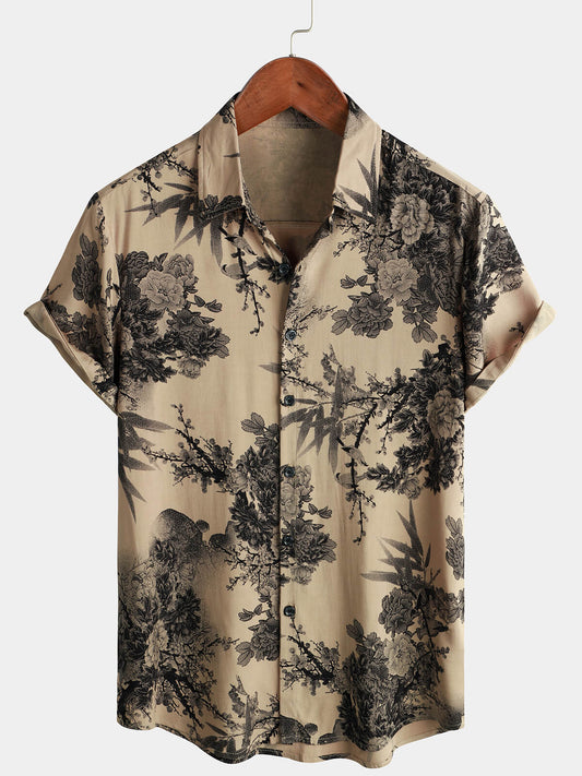 Camicia Retro a Maniche Corte da Uomo Khaki