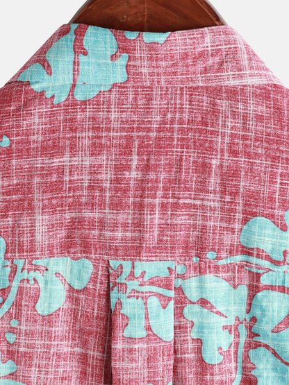 Camicia Hawaii rossa a maniche corte da uomo con motivo floreale