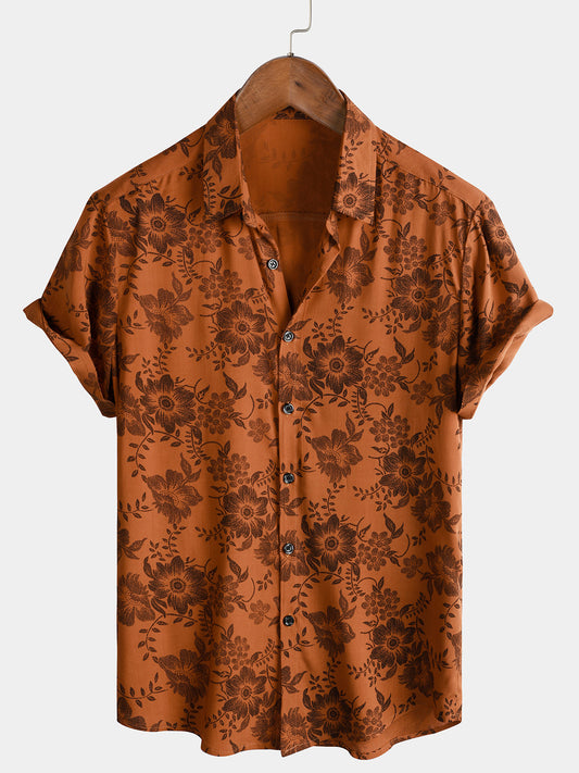 Camicia da uomo vintage a maniche corte con motivo floreale retro