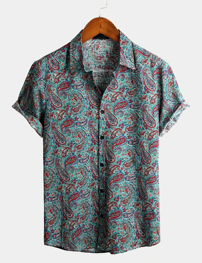Camicia a maniche corte in cotone con motivo floreale da uomo