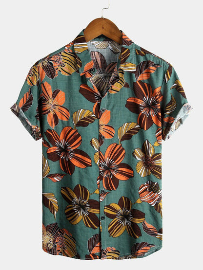 Camicia a maniche corte in cotone con motivo floreale da uomo