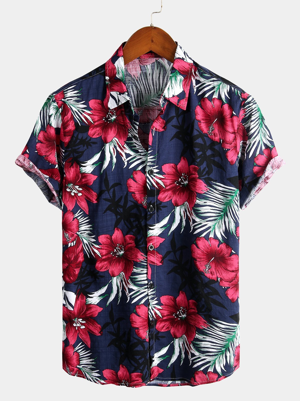 Camicia a maniche corte in cotone con motivo floreale da uomo
