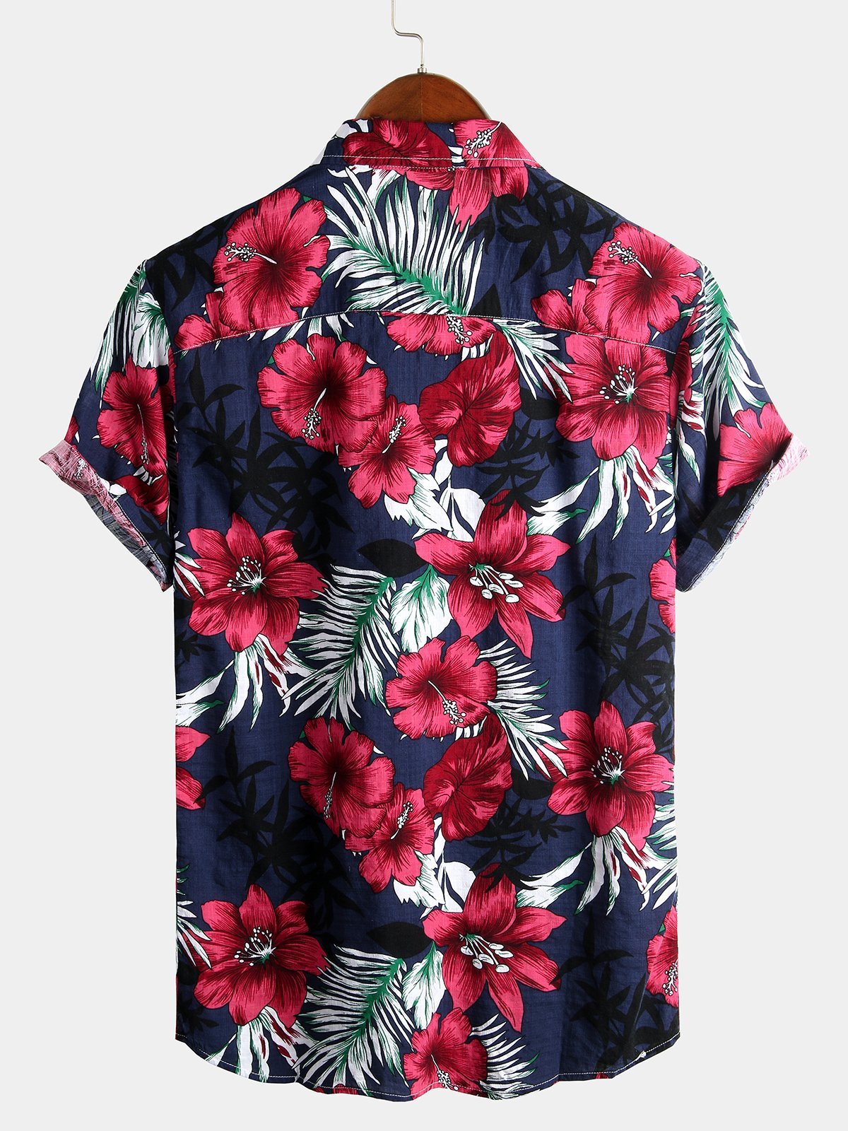 Camicia a maniche corte in cotone con motivo floreale da uomo
