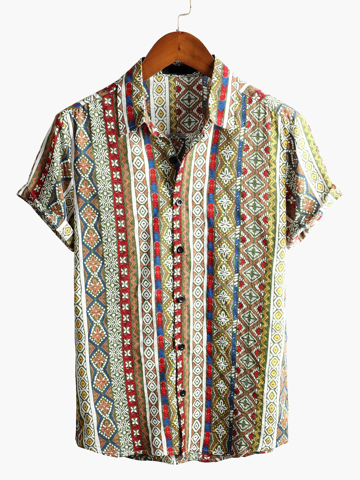 Camicia a maniche corte in cotone con motivo floreale da uomo