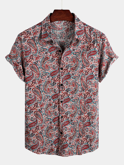 Camicia a maniche corte in cotone con motivo floreale da uomo
