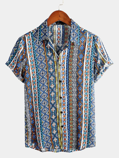 Camicia a maniche corte in cotone con motivo floreale da uomo