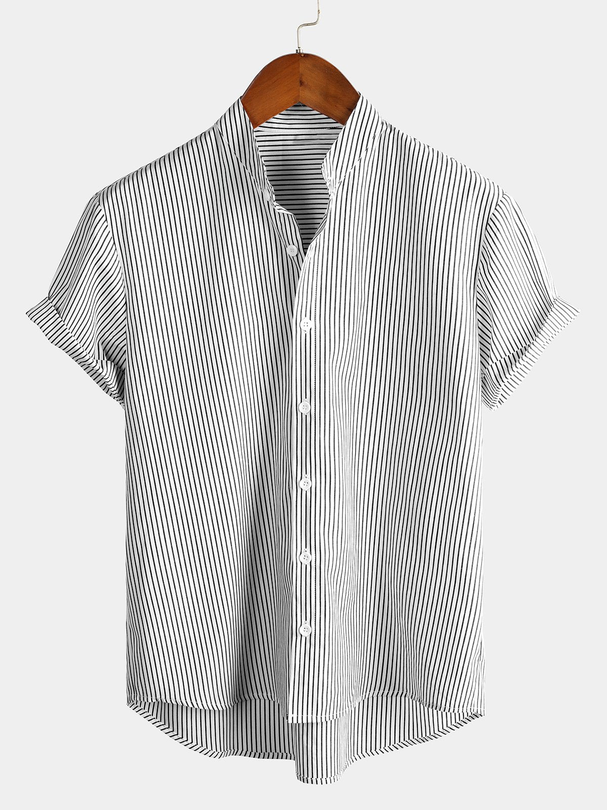 Camicia a maniche corte in cotone per uomo con colletto Henley