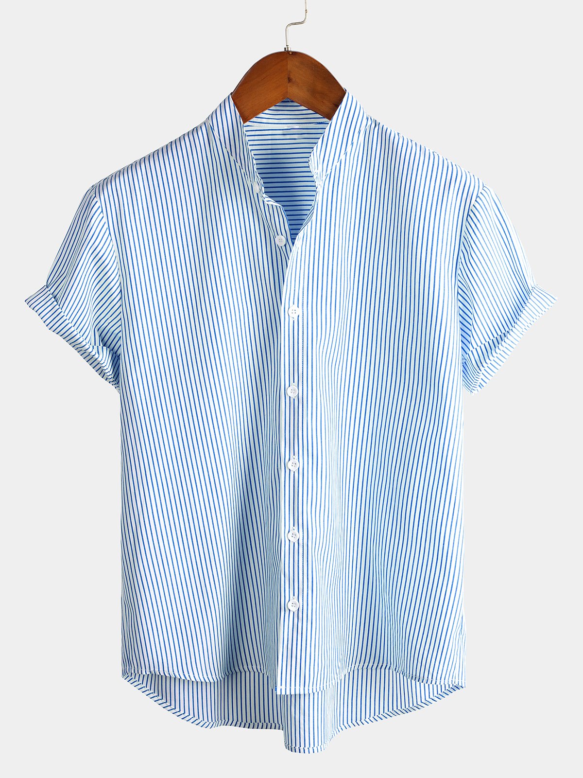 Camicia a maniche corte in cotone per uomo con colletto Henley