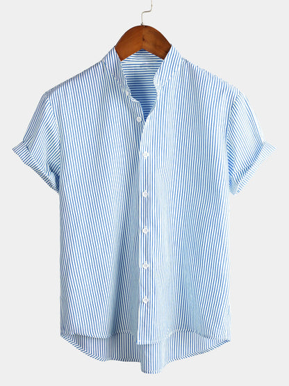Camicia a maniche corte in cotone per uomo con colletto Henley