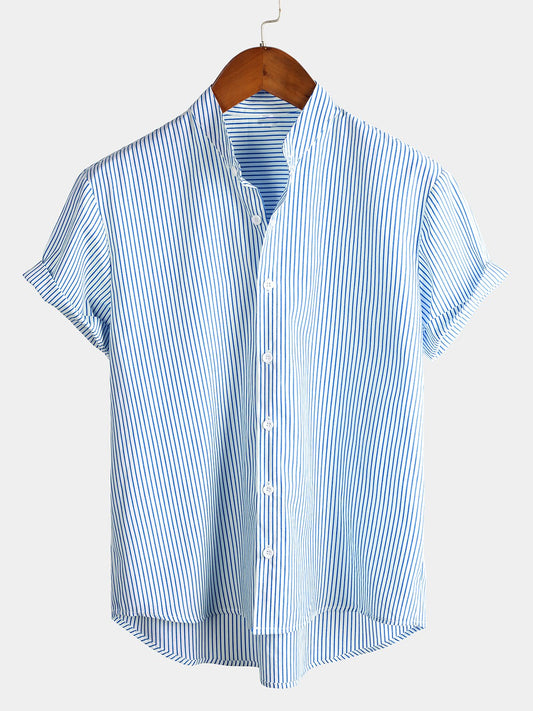 Camicia a maniche corte in cotone per uomo con colletto Henley