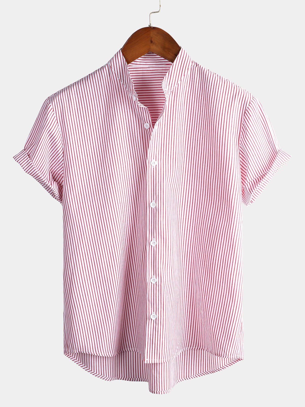 Camicia a maniche corte in cotone per uomo con colletto Henley
