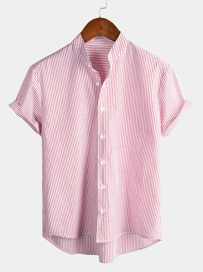 Camicia a maniche corte in cotone per uomo con colletto Henley