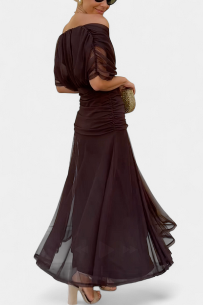 Alondra™ | Abito lungo con scollo Bardot e drappeggio elegante