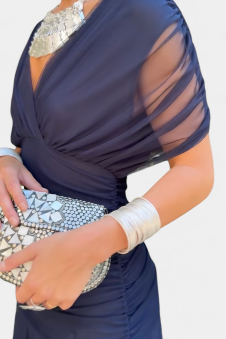 Alondra™ | Abito lungo con scollo Bardot e drappeggio elegante