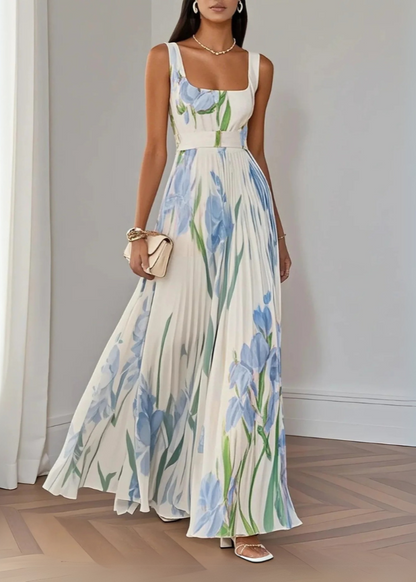 Revina | Abito lungo a fiori con plissé elegante