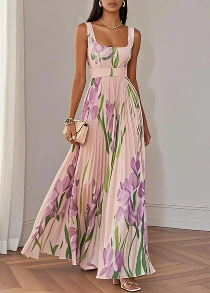 Revina | Abito lungo a fiori con plissé elegante