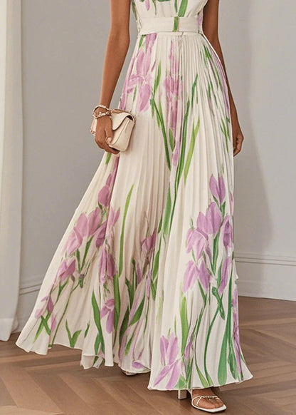 Revina | Abito lungo a fiori con plissé elegante