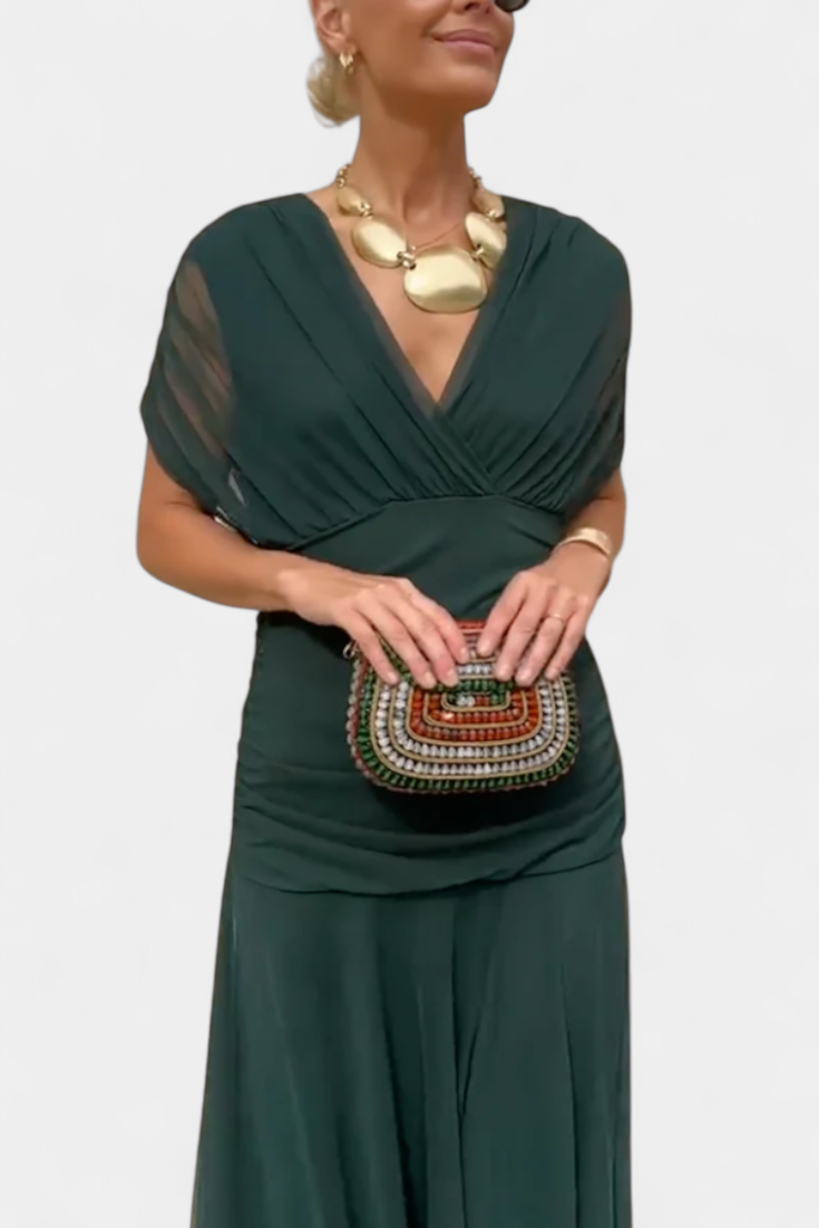 Alondra™ | Abito lungo con scollo Bardot e drappeggio elegante