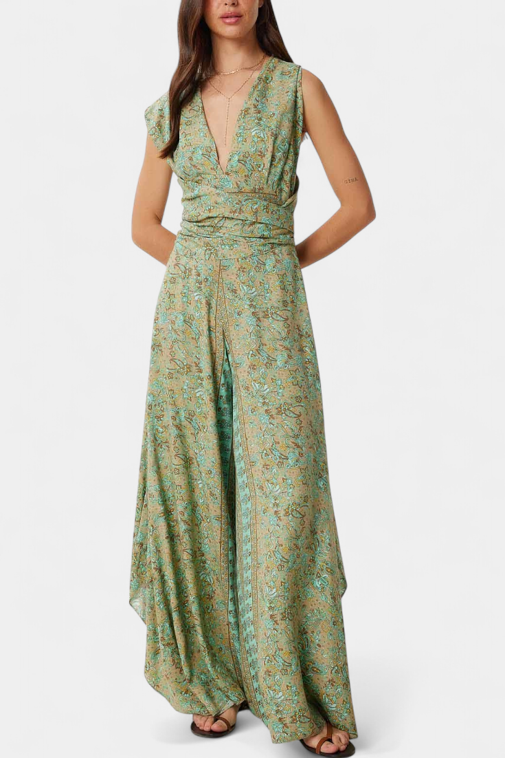 Leandra™ | Tuta boho con stampa floreale e schiena scoperta