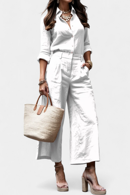 Sabina™ | Completo due pezzi con camicia fluida e pantaloni capri