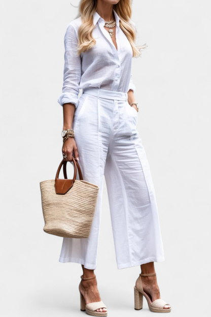 Sabina™ | Completo due pezzi con camicia fluida e pantaloni capri