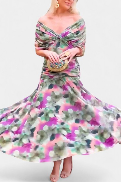 Alondra™ | Abito lungo con scollo Bardot e drappeggio elegante