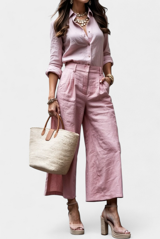 Sabina™ | Completo due pezzi con camicia fluida e pantaloni capri