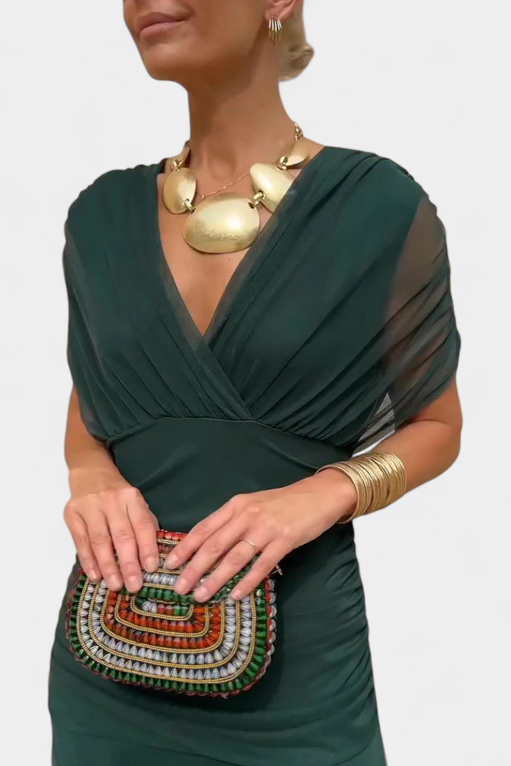 Alondra™ | Abito lungo con scollo Bardot e drappeggio elegante