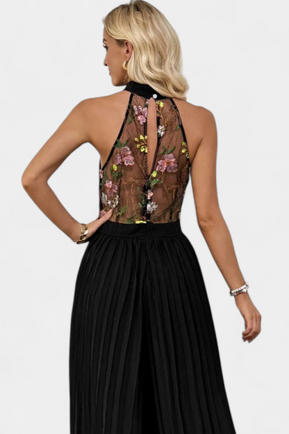 Maruja™ | Tuta palazzo con pizzo floreale e corpetto strutturato