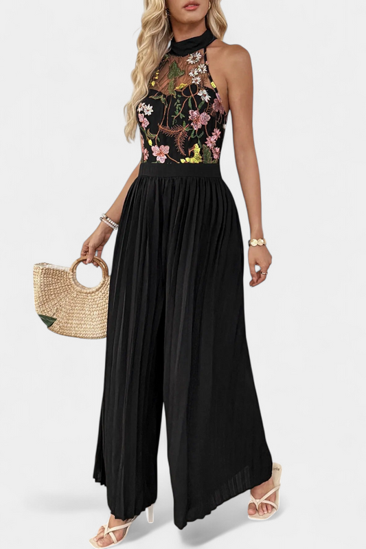Maruja™ | Tuta palazzo con pizzo floreale e corpetto strutturato