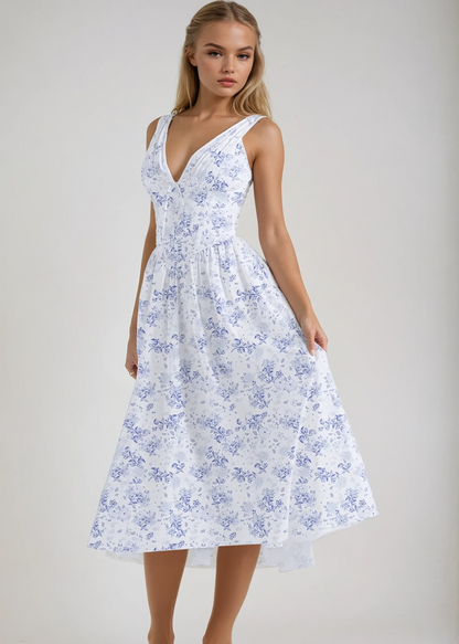 Aurora™ | Abito midi floreale con scollo a V e vita arricciata